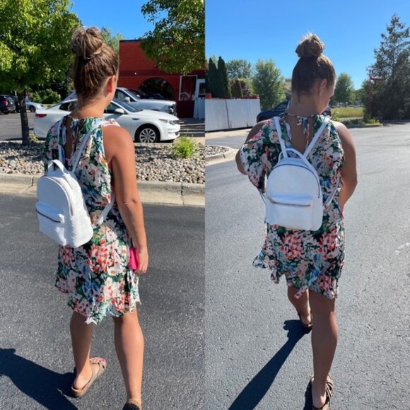 Zara Basic | Z1975 Denim Floral Halter Ruffle Sleeveless Mini Dress | Size Large - Picture 1 of 12